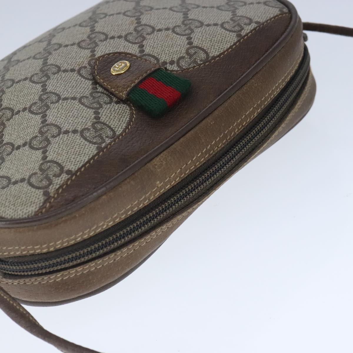GUCCI GG Supreme Web Sherry Line Shoulder Bag PVC Beige 89 02 066 Auth 103458