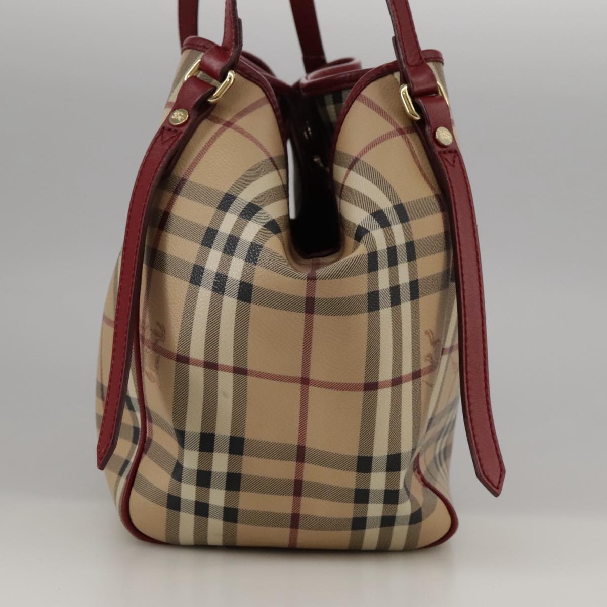 BURBERRY Nova Check Shoulder Bag PVC Leather Beige Gold Auth 103461