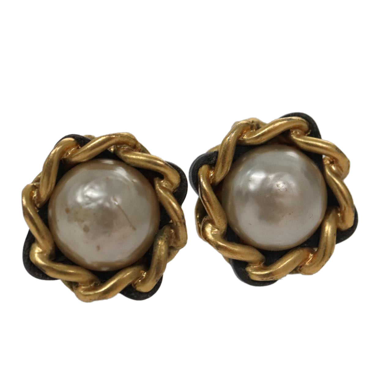 CHANEL Earring metal Gold CC Auth 103474