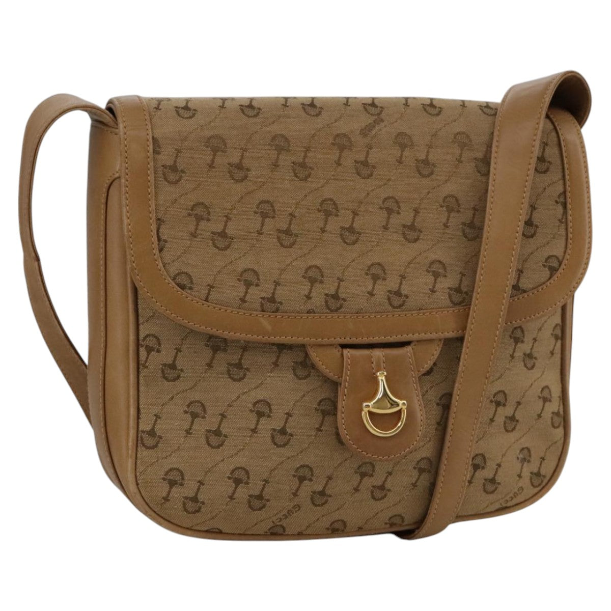 GUCCI Shoulder Bag Canvas Beige Gold Auth 103497