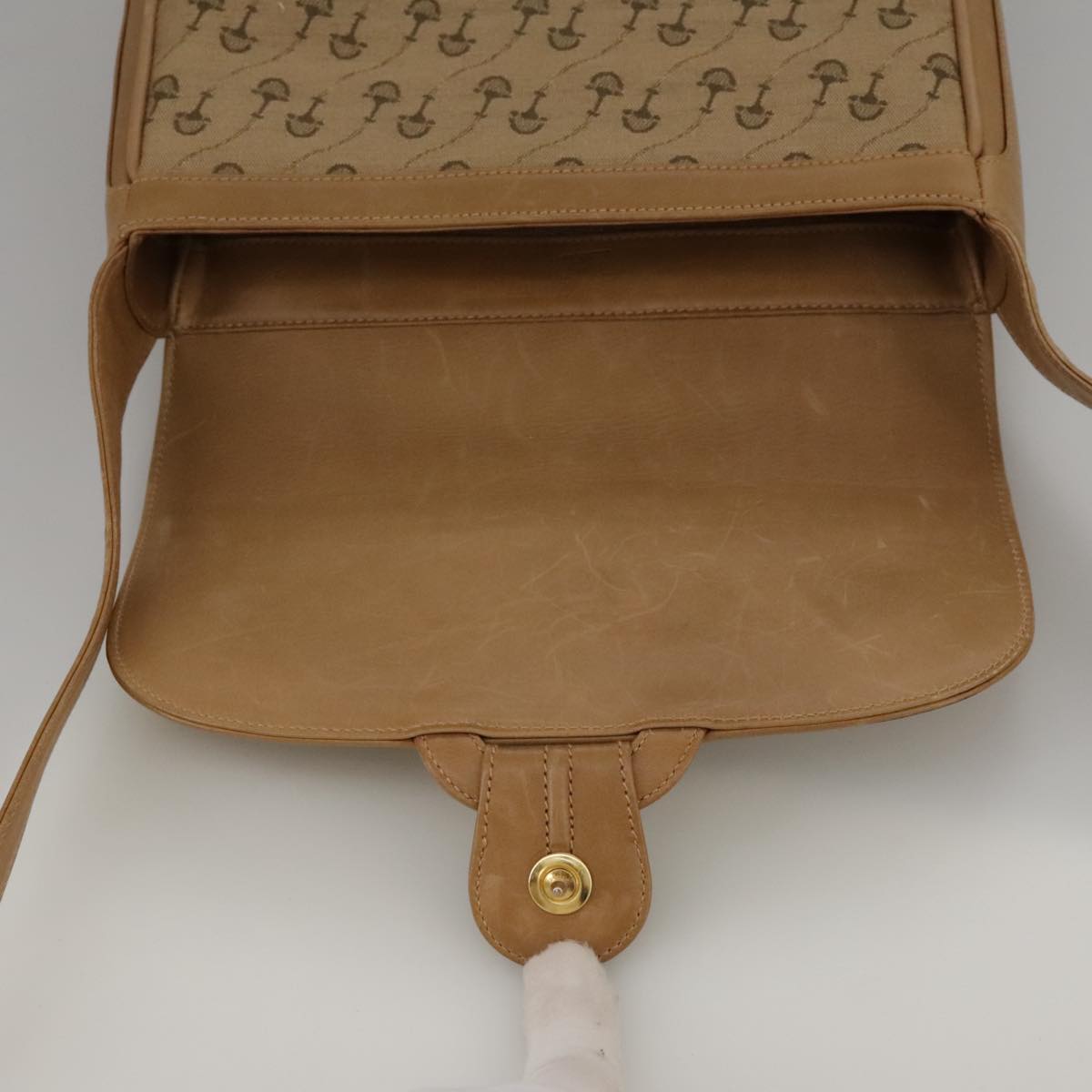 GUCCI Shoulder Bag Canvas Beige Gold Auth 103497