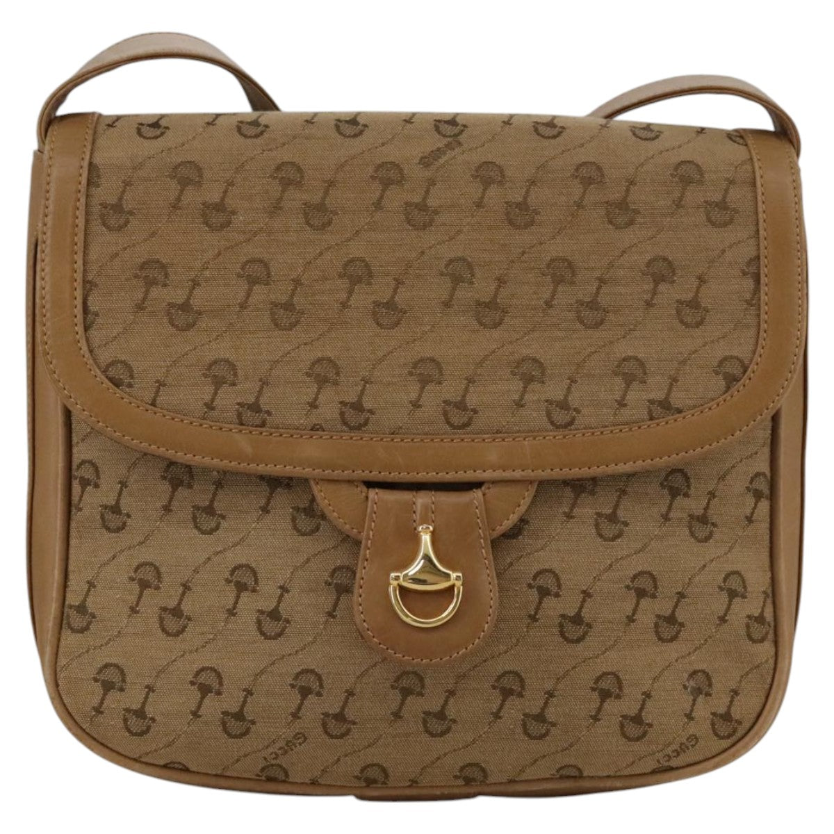 GUCCI Shoulder Bag Canvas Beige Gold Auth 103497