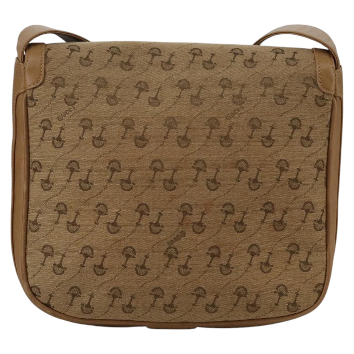 GUCCI Shoulder Bag Canvas Beige Gold Auth 103497