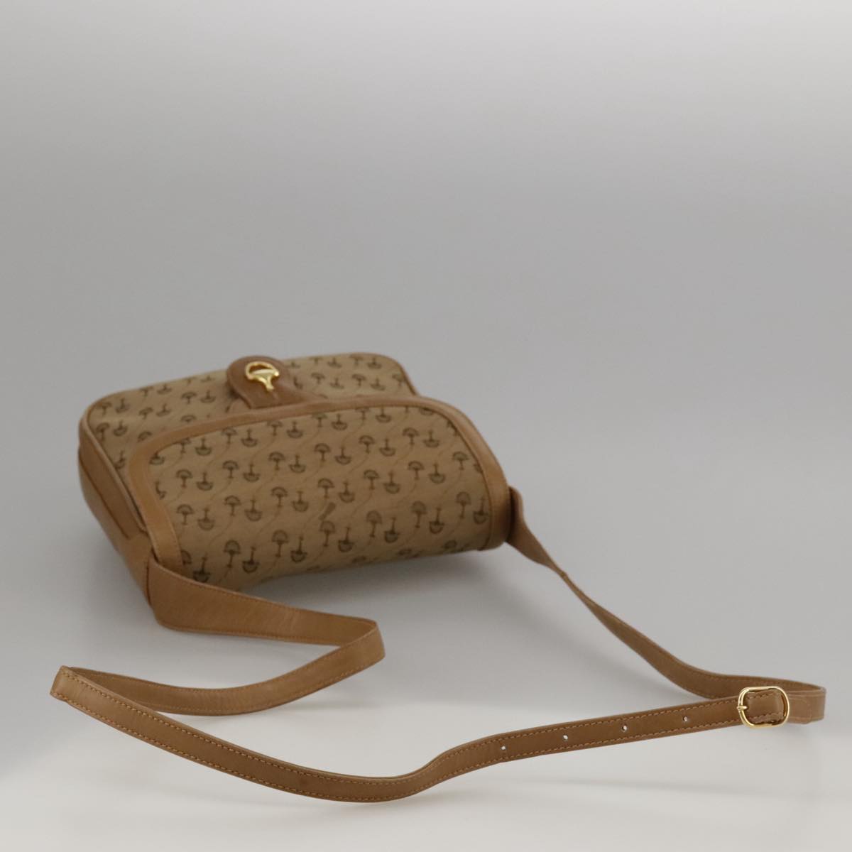 GUCCI Shoulder Bag Canvas Beige Gold Auth 103497