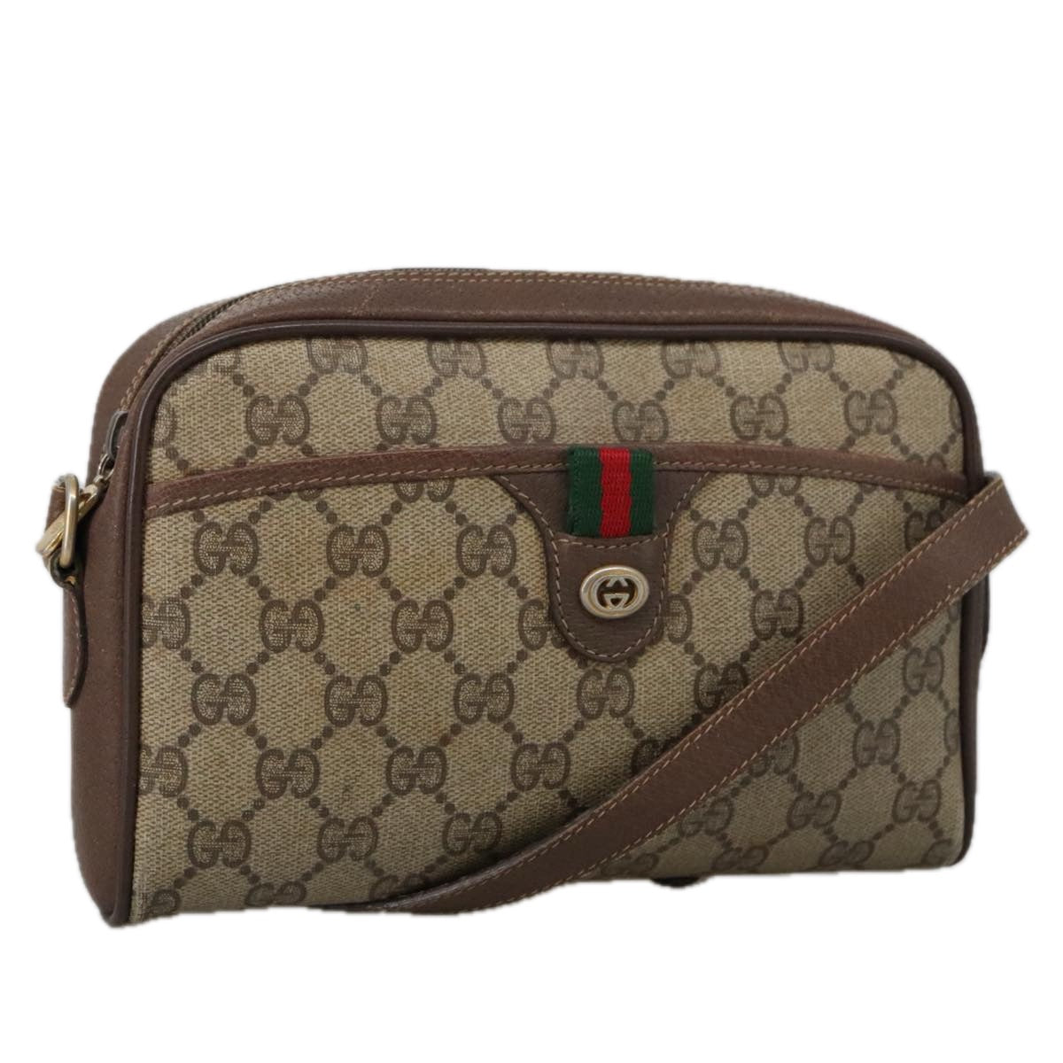 GUCCI GG Supreme Web Sherry Line Shoulder Bag PVC Beige 156 02 089 Auth 103520