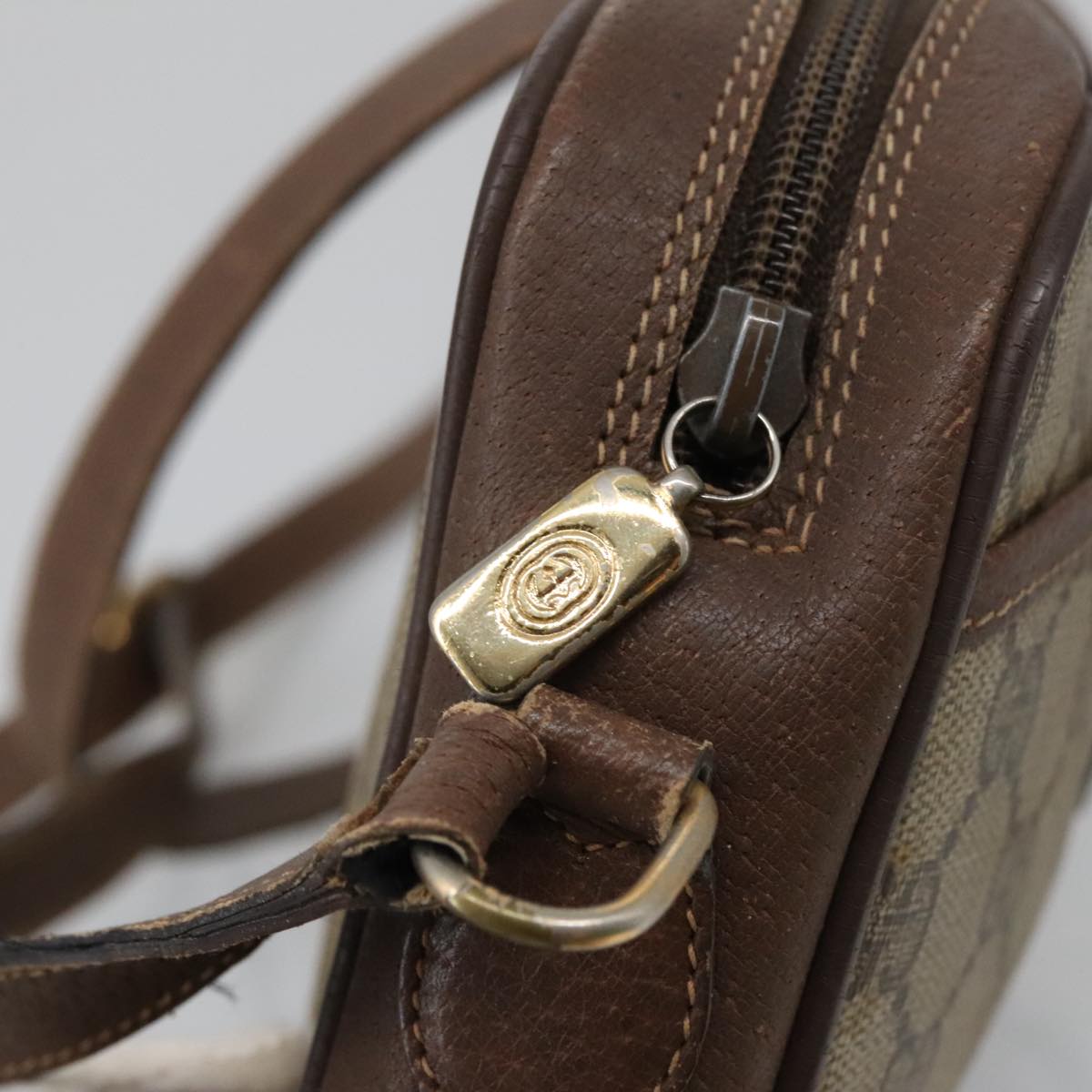 GUCCI GG Supreme Web Sherry Line Shoulder Bag PVC Beige 156 02 089 Auth 103520