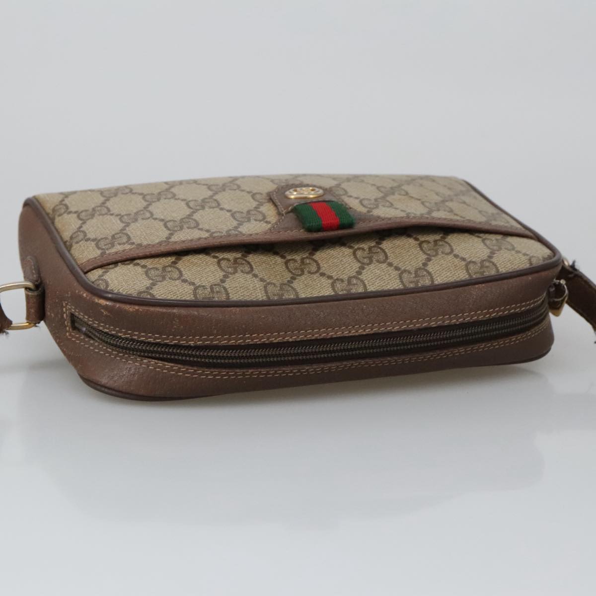 GUCCI GG Supreme Web Sherry Line Shoulder Bag PVC Beige 156 02 089 Auth 103520