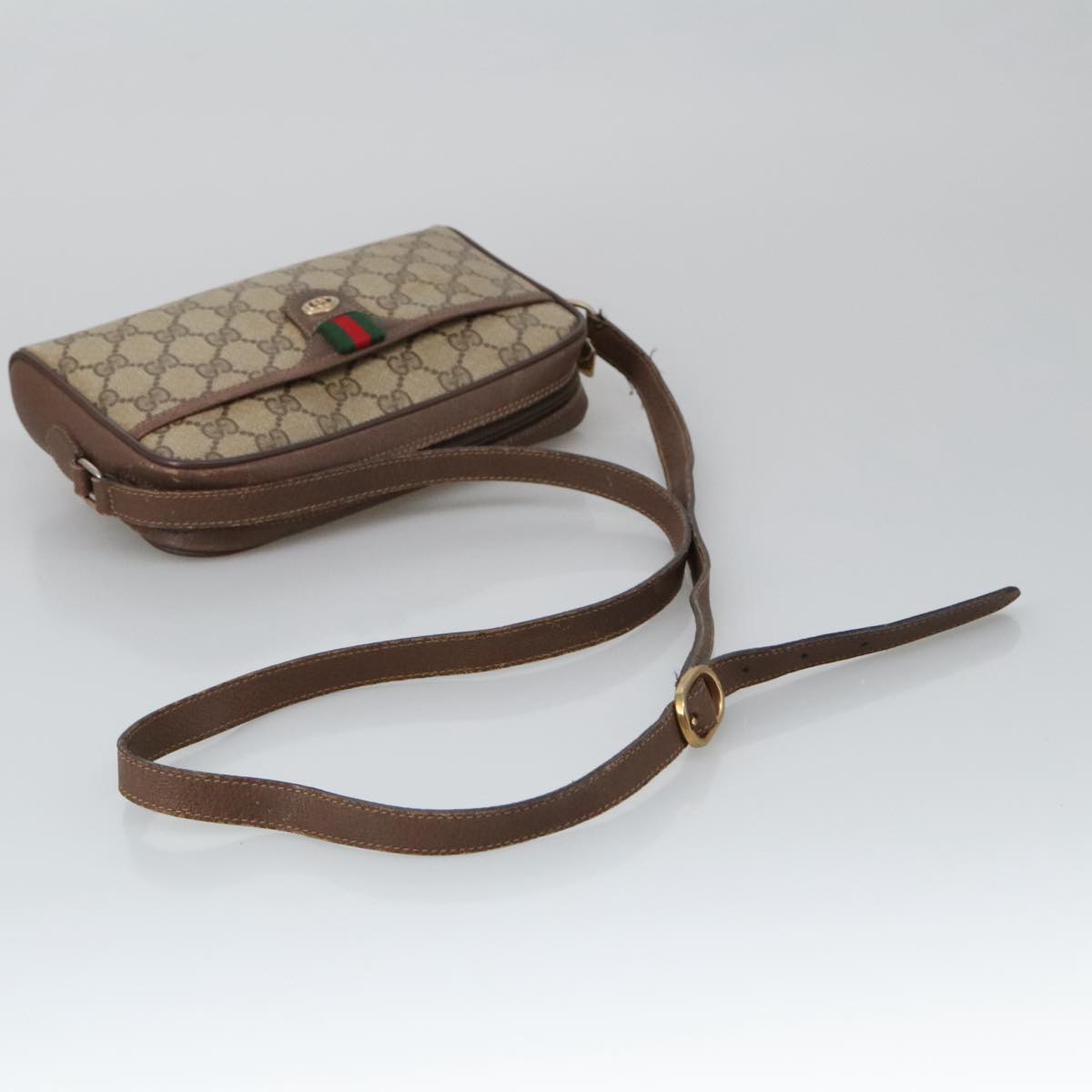 GUCCI GG Supreme Web Sherry Line Shoulder Bag PVC Beige 156 02 089 Auth 103520