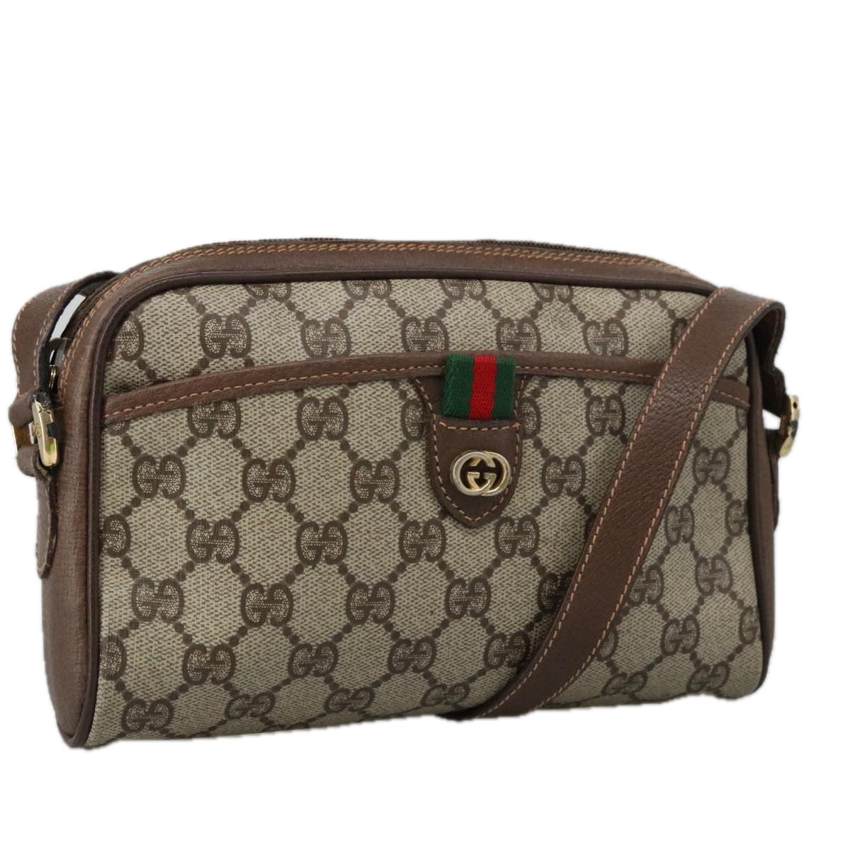 GUCCI GG Supreme Web Sherry Line Shoulder Bag PVC Beige 156 02 089 Auth 103550