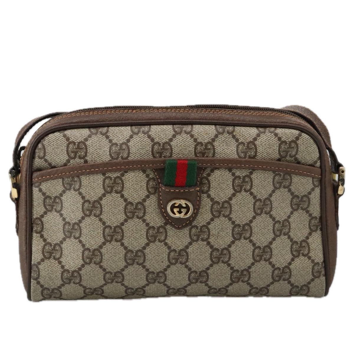 GUCCI GG Supreme Web Sherry Line Shoulder Bag PVC Beige 156 02 089 Auth 103550