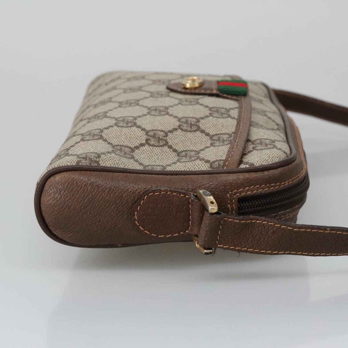 GUCCI GG Supreme Web Sherry Line Shoulder Bag PVC Beige 156 02 089 Auth 103550