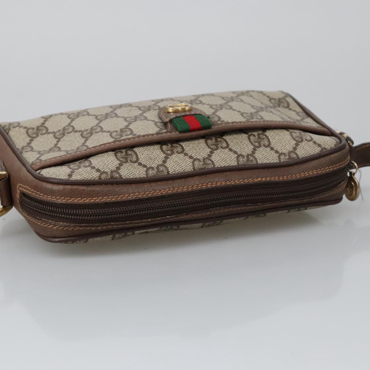 GUCCI GG Supreme Web Sherry Line Shoulder Bag PVC Beige 156 02 089 Auth 103550