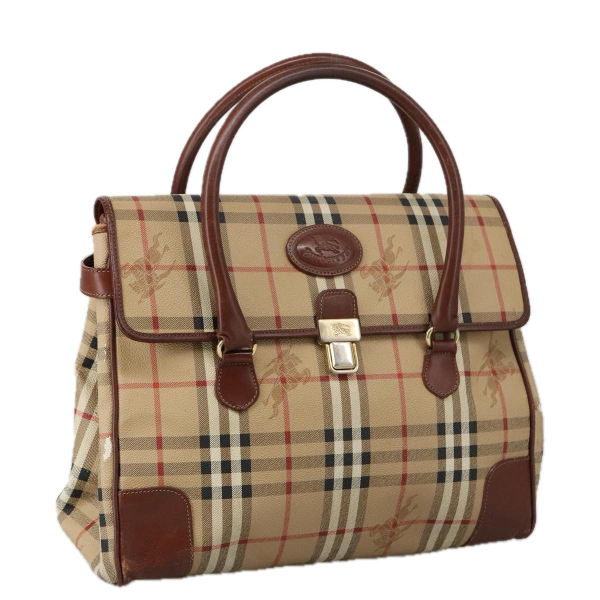 Burberrys Nova Check Hand Bag PVC Beige Auth 103565