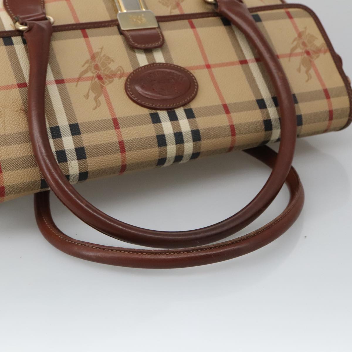 Burberrys Nova Check Hand Bag PVC Beige Auth 103565