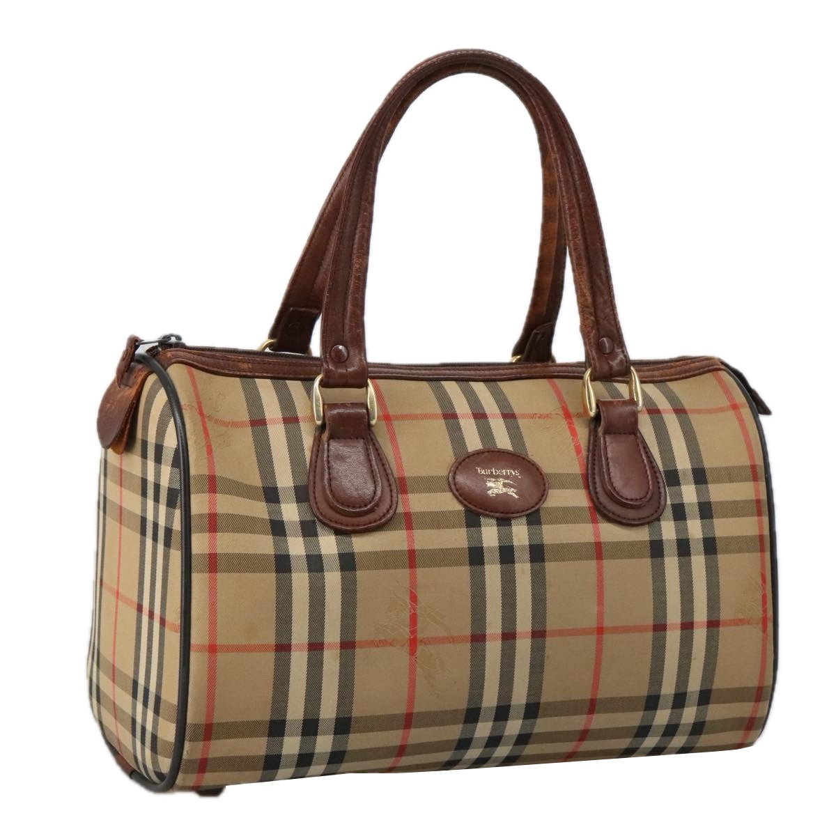 Burberrys Nova Check Boston Bag Canvas Beige Auth 103567