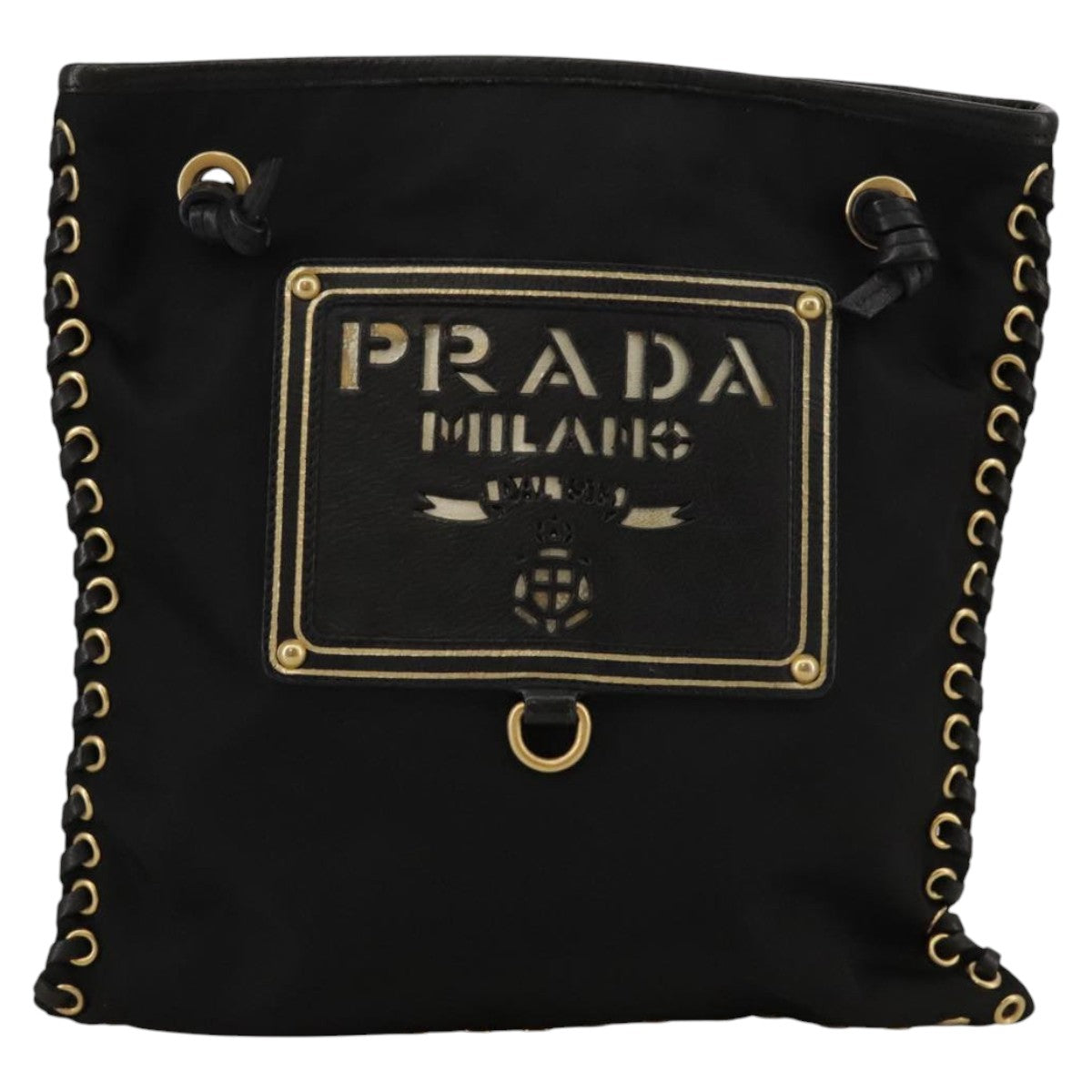 PRADA Shoulder Bag Nylon Black Gold Auth 103580