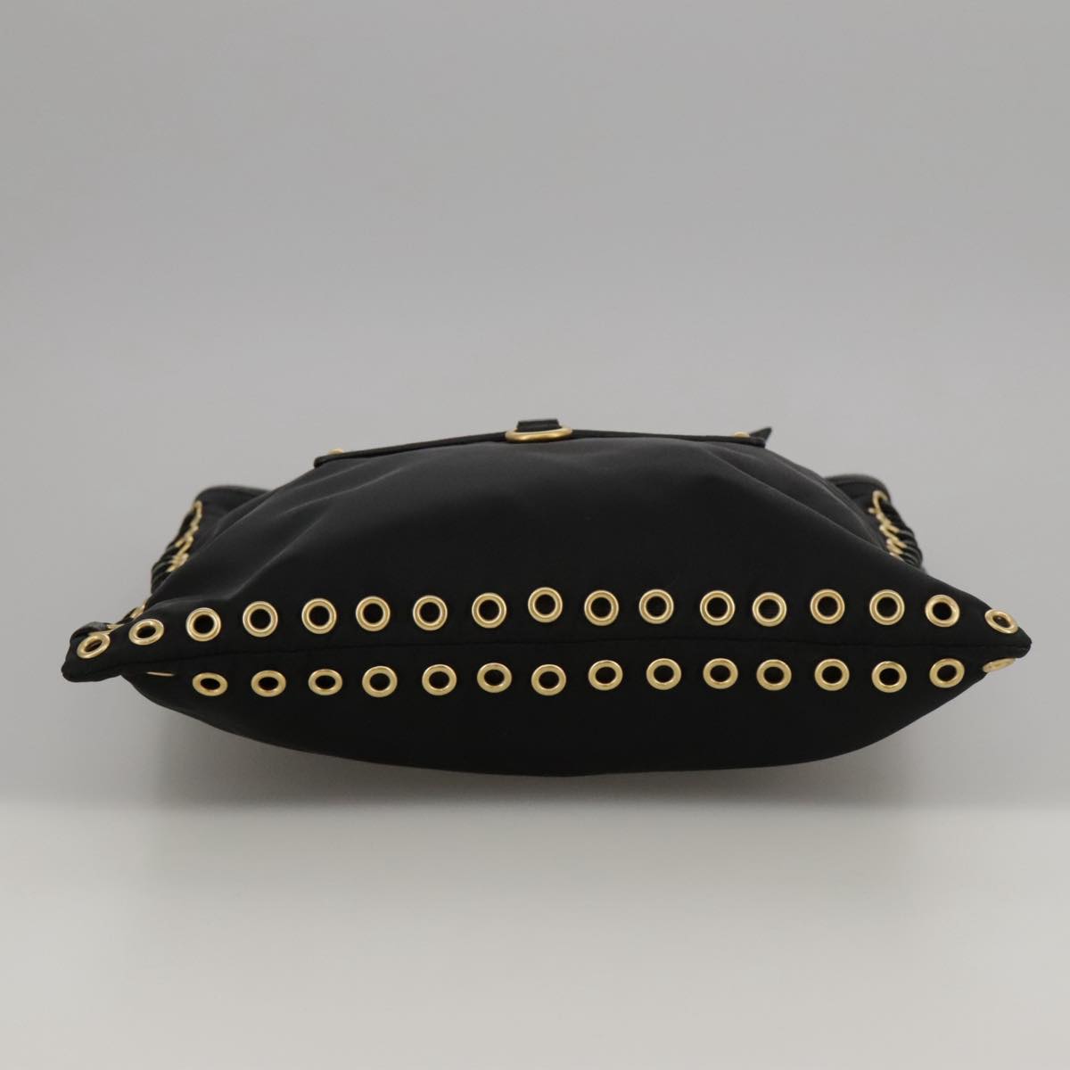 PRADA Shoulder Bag Nylon Black Gold Auth 103580