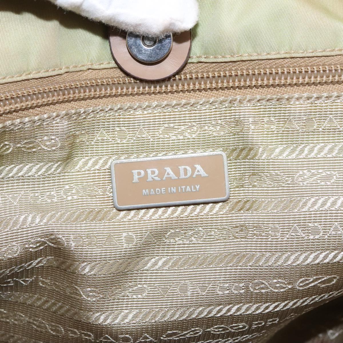 PRADA Shoulder Bag Nylon Beige Silver Auth 103605