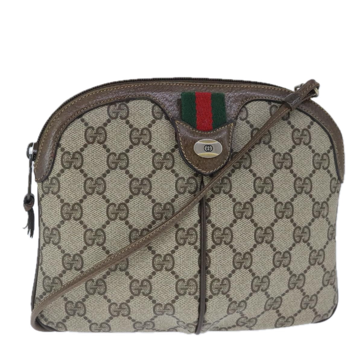 GUCCI GG Supreme Web Sherry Line Shoulder Bag PVC Beige 904 02 047 Auth 103635