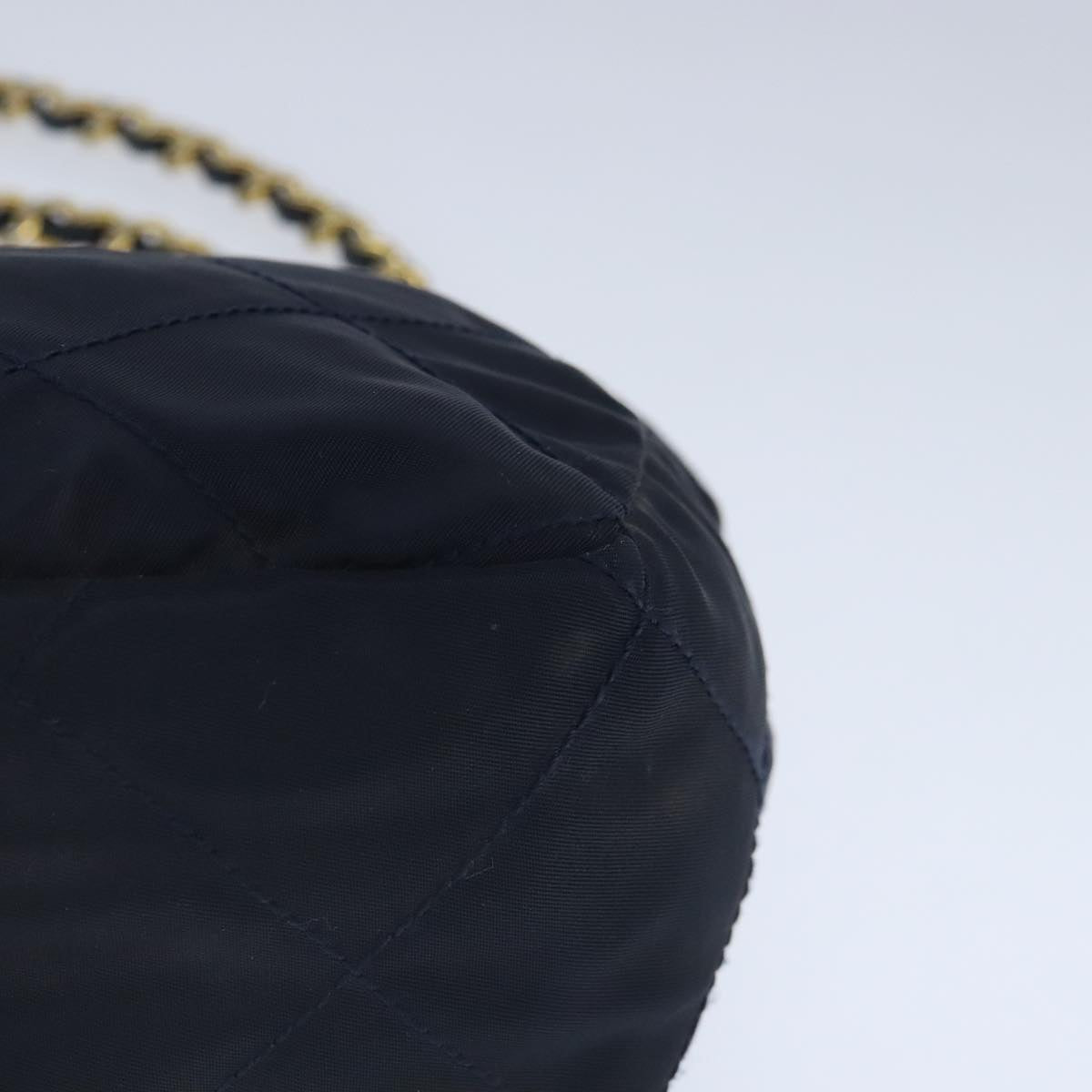 PRADA Chain Shoulder Bag Nylon Navy Gold Auth 103639