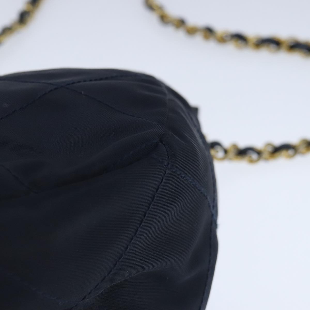 PRADA Chain Shoulder Bag Nylon Navy Gold Auth 103639