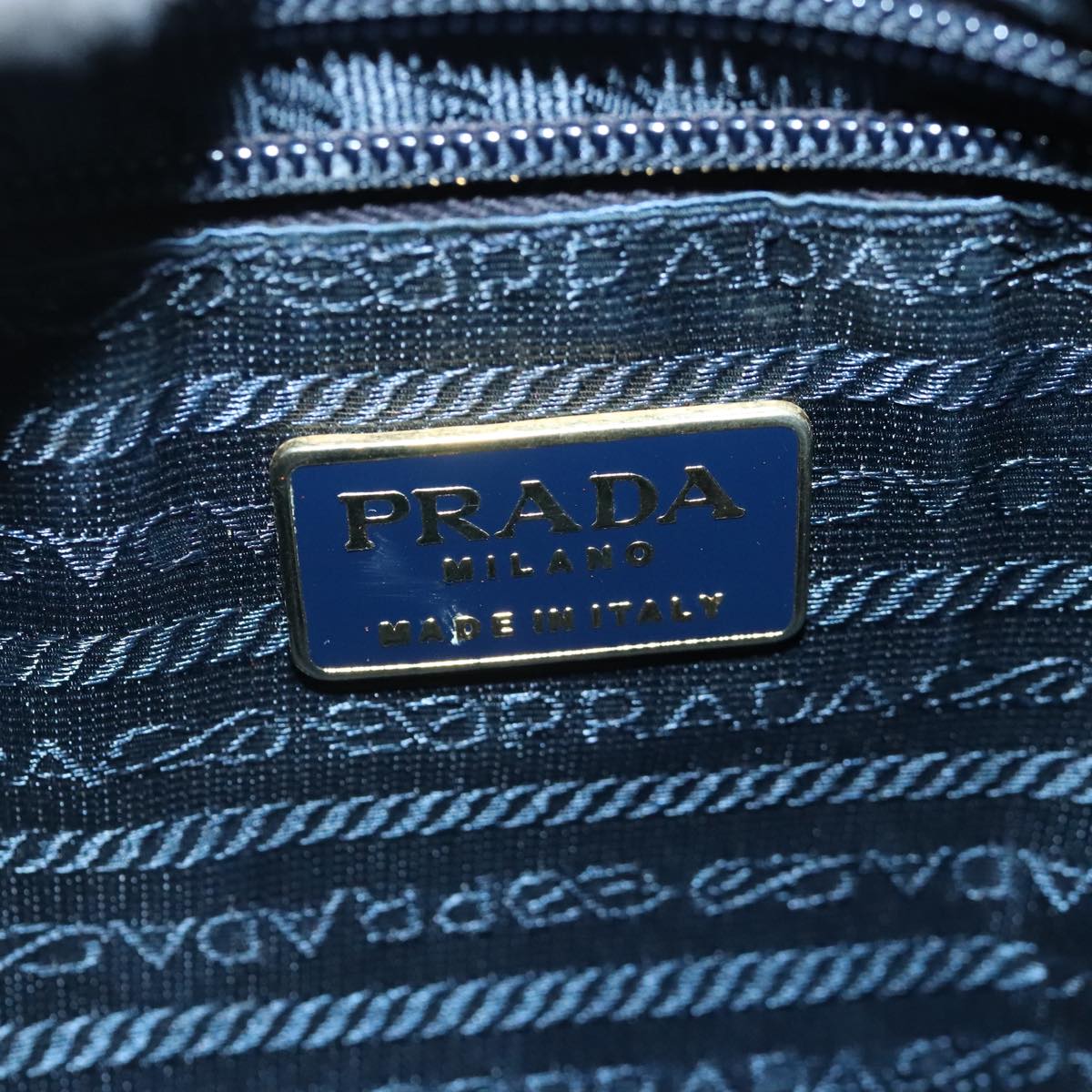 PRADA Chain Shoulder Bag Nylon Navy Gold Auth 103639