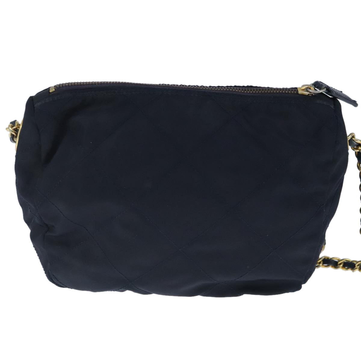 PRADA Chain Shoulder Bag Nylon Navy Gold Auth 103639