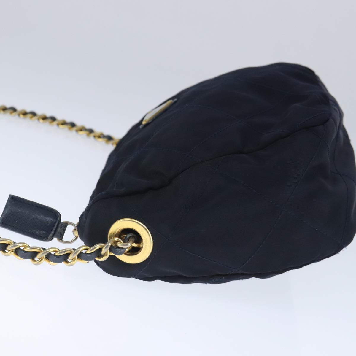 PRADA Chain Shoulder Bag Nylon Navy Gold Auth 103639