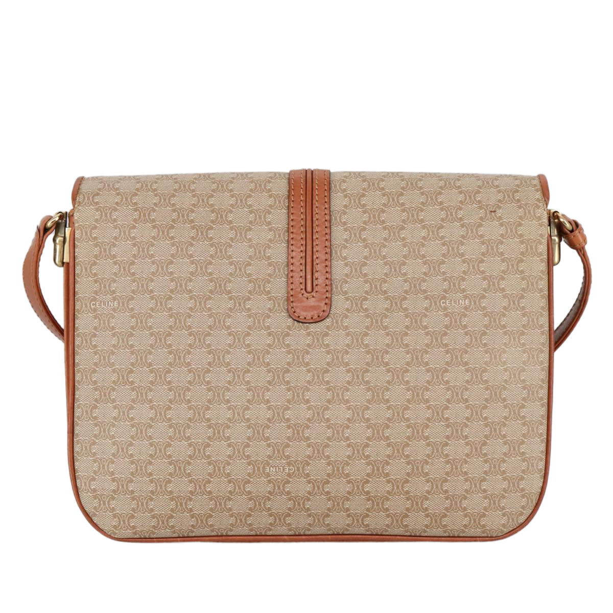 CELINE Macadam Canvas Shoulder Bag Beige Gold Auth 103641