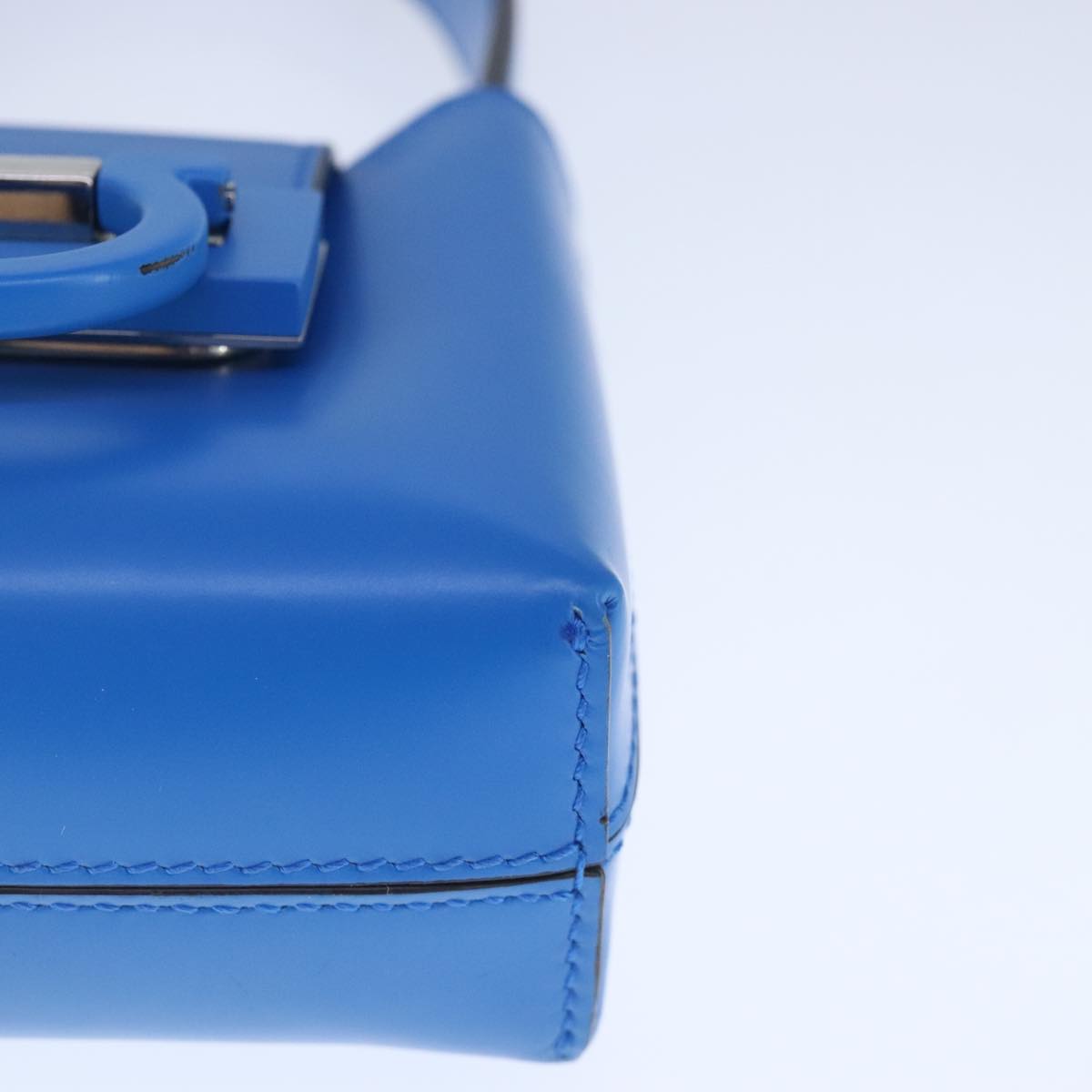 Salvatore Ferragamo Gancini Hand Bag Leather Blue Silver Auth 103652AM