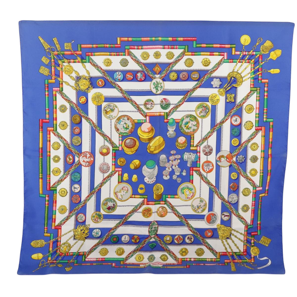 HERMES Carre 90 Scarf Silk ""Pelile main"" Blue Auth 103660