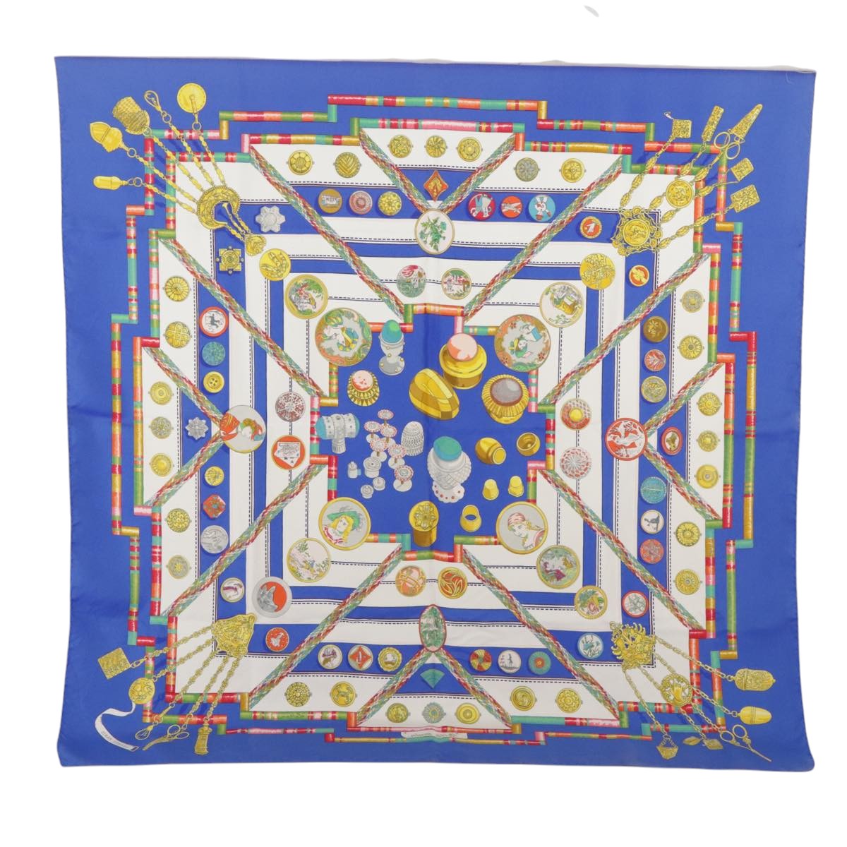 HERMES Carre 90 Scarf Silk ""Pelile main"" Blue Auth 103660