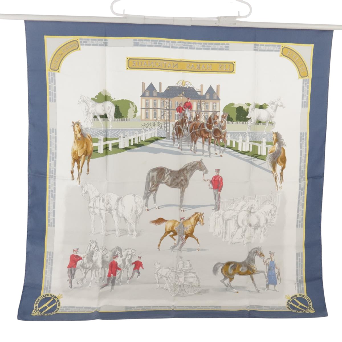 HERMES Carre 90 Scarf Silk ""LES HARAS NATIONAUX"" Blue Auth 103661