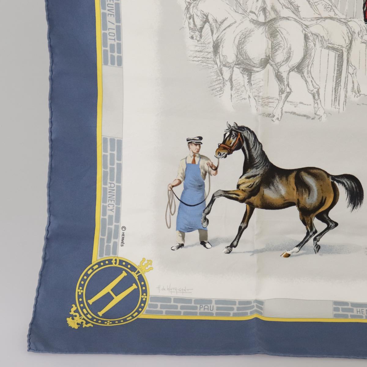 HERMES Carre 90 Scarf Silk ""LES HARAS NATIONAUX"" Blue Auth 103661