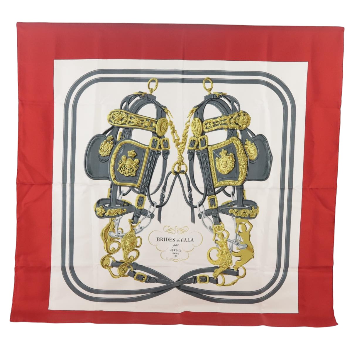 HERMES Carre 90 Scarf Silk ""BRIDES de GALA"" Red Auth 103662