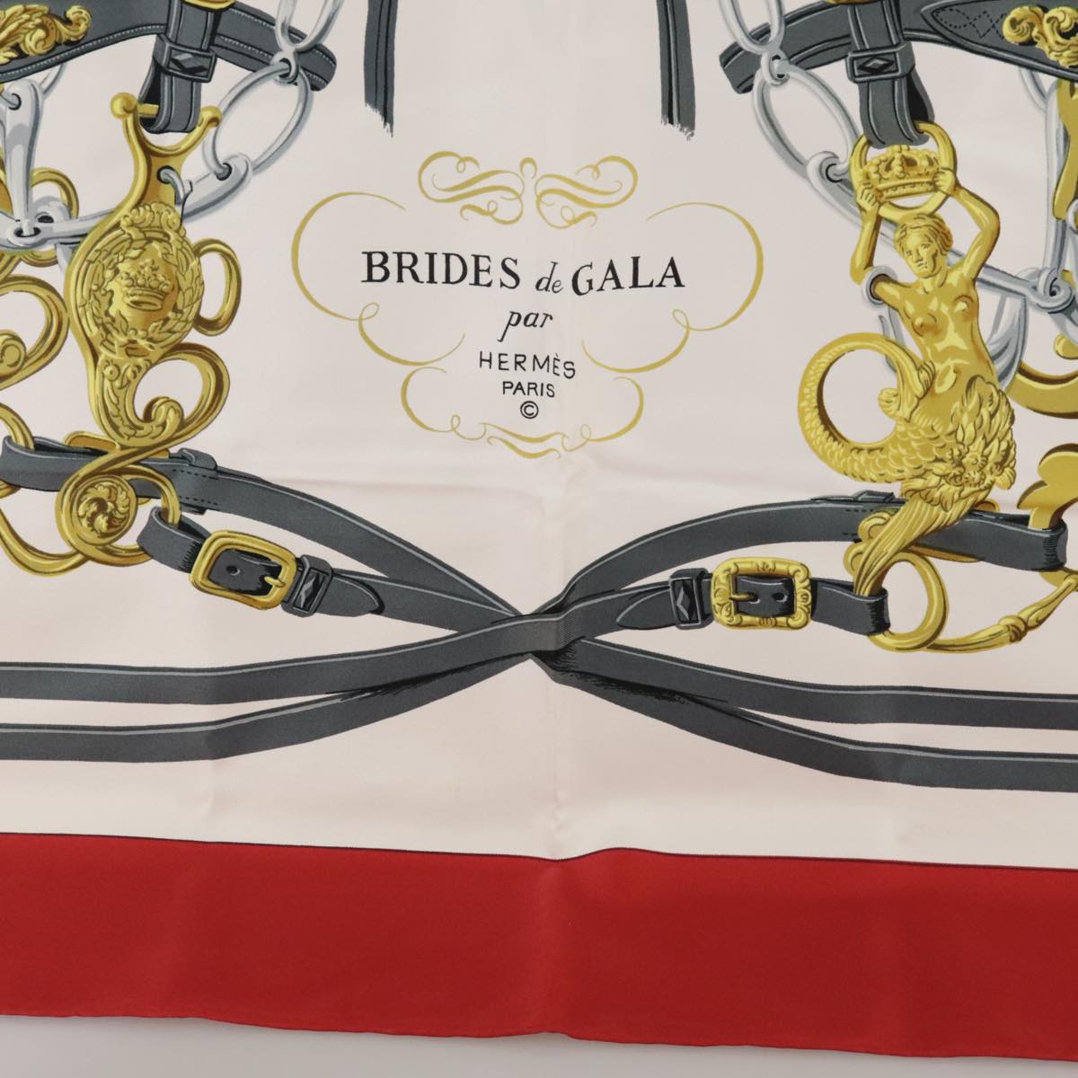 HERMES Carre 90 Scarf Silk ""BRIDES de GALA"" Red Auth 103662