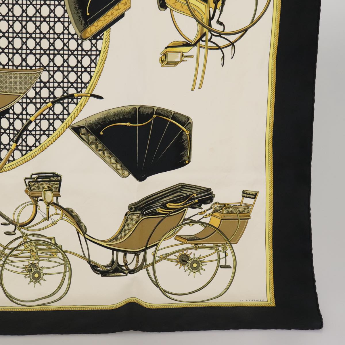 HERMES Carre 90 Scarf Silk ""LES VOITURES A TRANSFORMATION"" Black Auth 103664