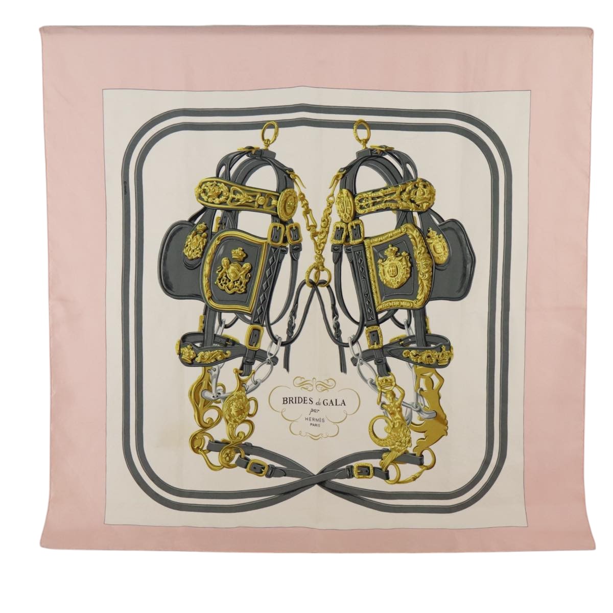 HERMES Carre 90 Scarf Silk ""BRIDES de GALA"" Pink Auth 103665