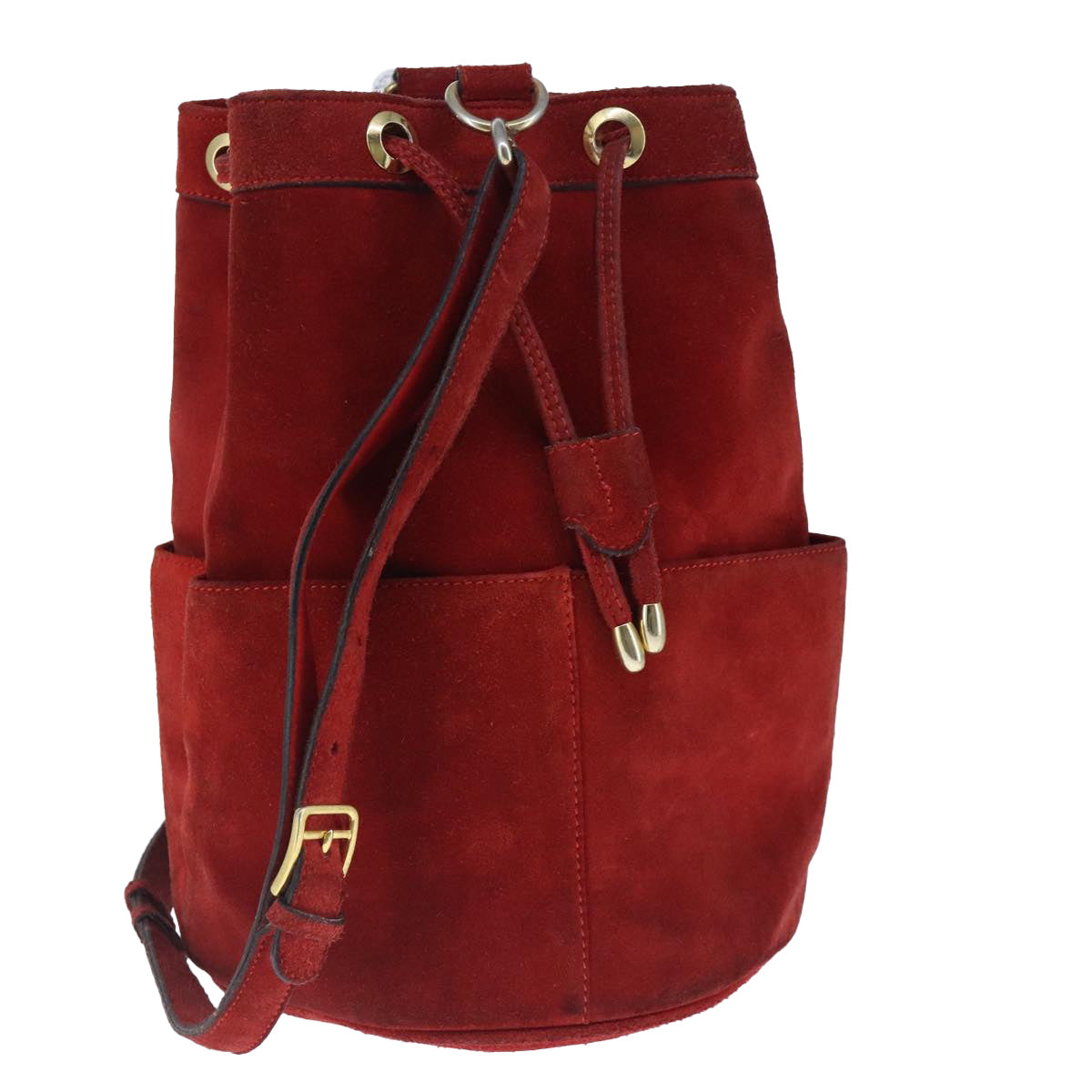 CELINE Shoulder Bag Suede Red Gold Auth 103676