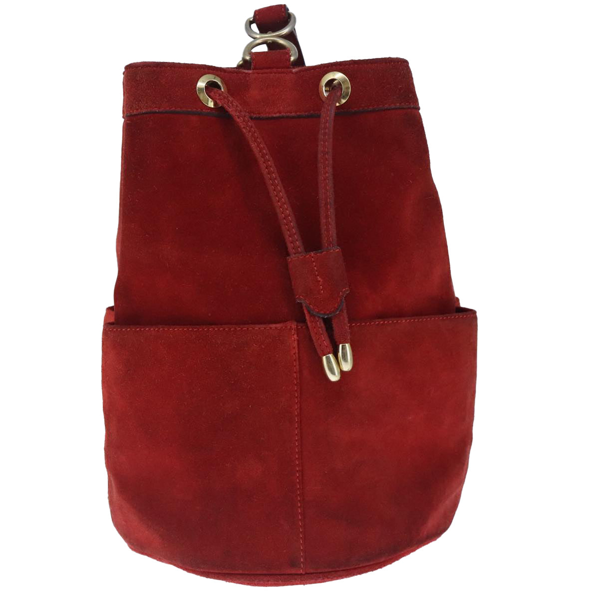 CELINE Shoulder Bag Suede Red Gold Auth 103676