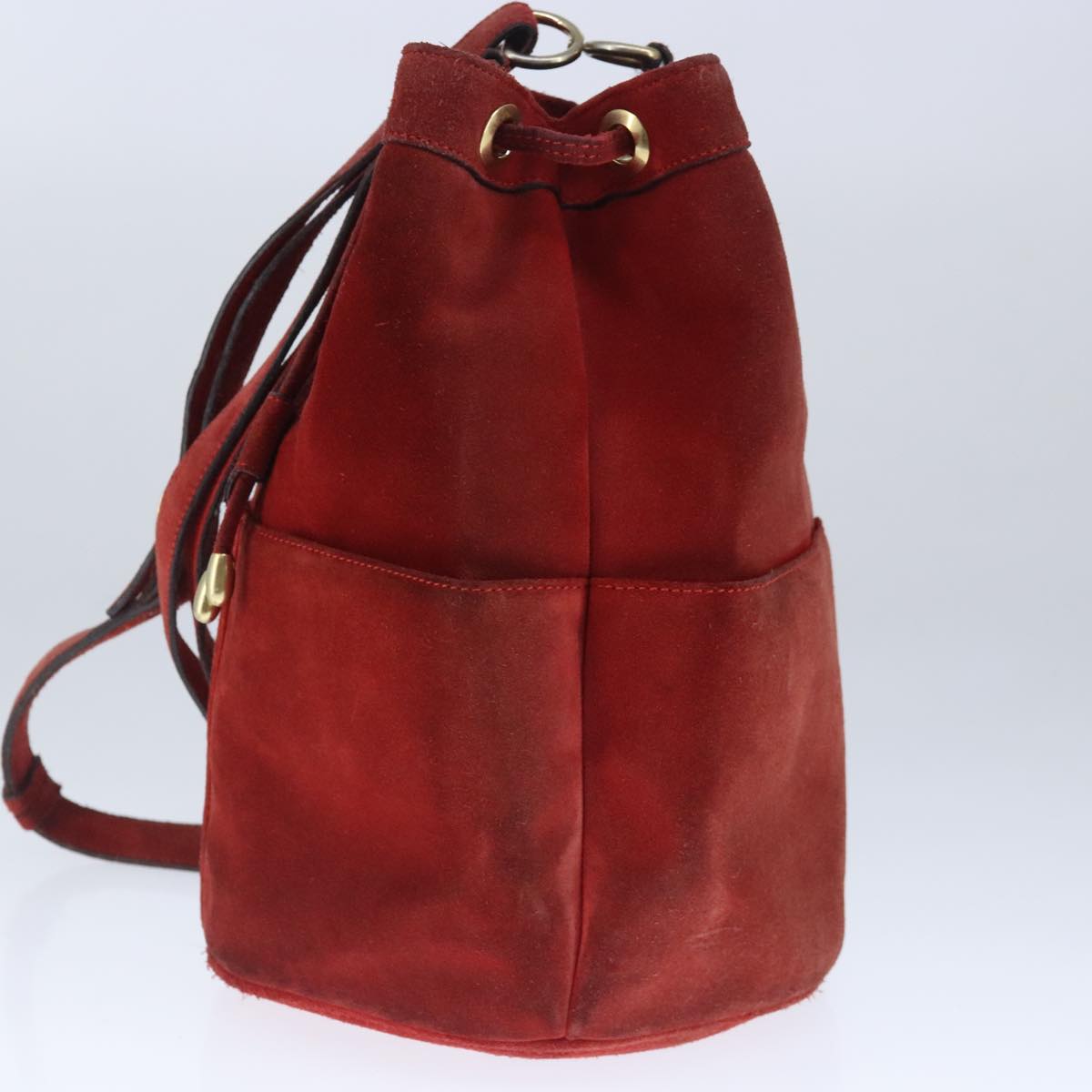 CELINE Shoulder Bag Suede Red Gold Auth 103676