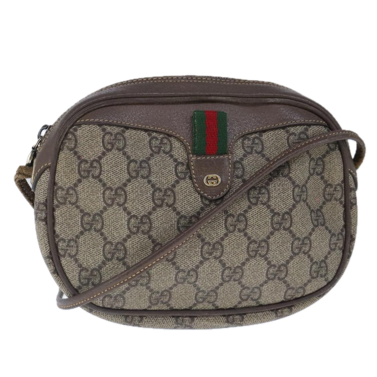 GUCCI GG Supreme Web Sherry Line Shoulder Bag PVC Beige 007 58 6112 Auth 103685