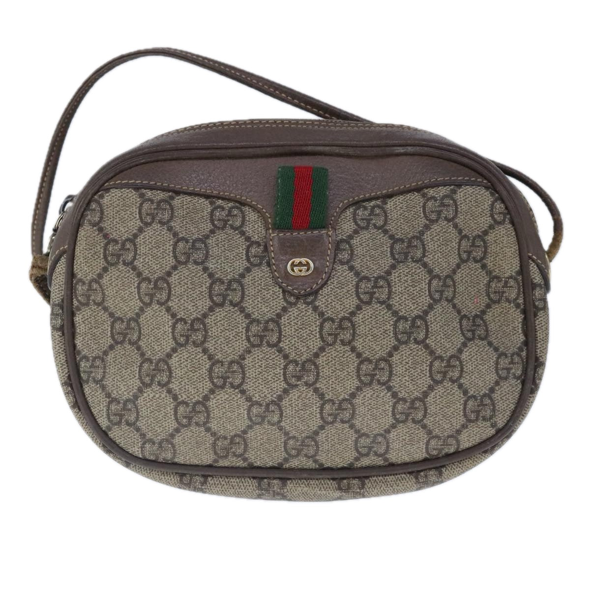 GUCCI GG Supreme Web Sherry Line Shoulder Bag PVC Beige 007 58 6112 Auth 103685