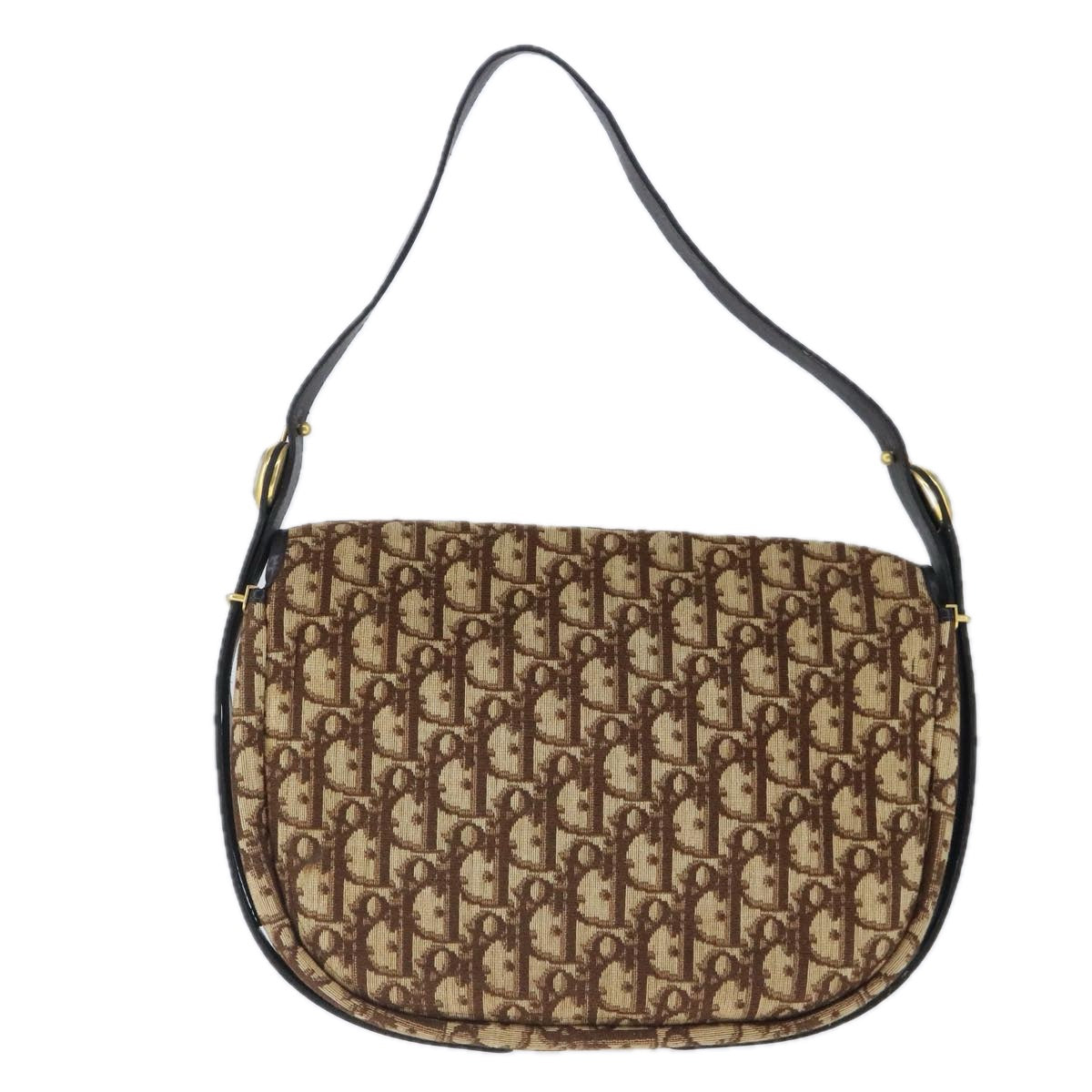 Christian Dior Trotter Canvas Shoulder Bag Brown Gold Auth 103689