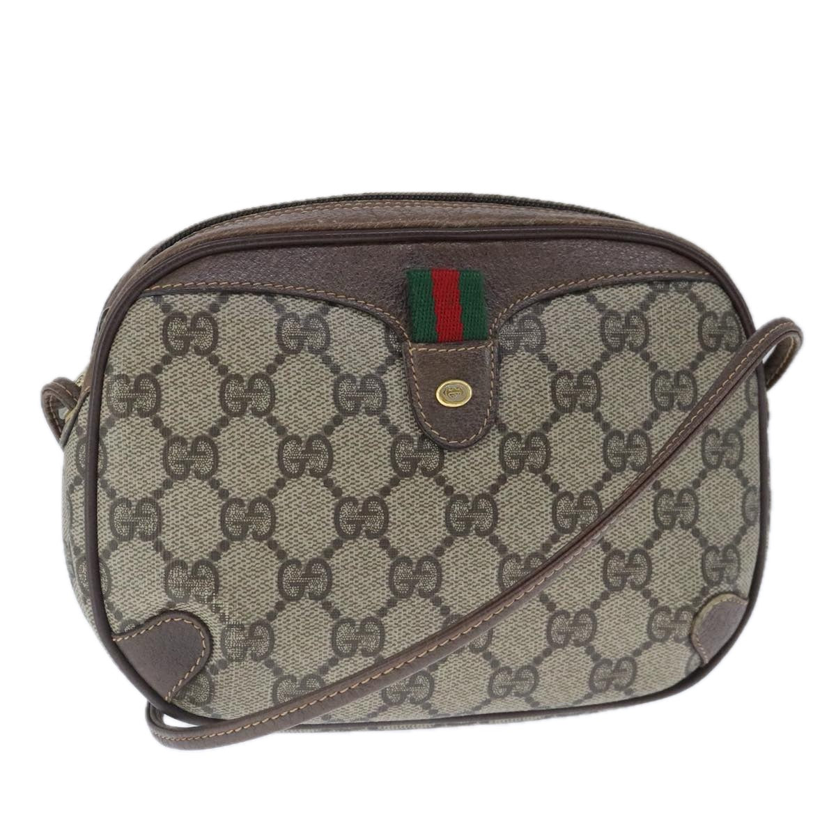 GUCCI GG Supreme Web Sherry Line Shoulder Bag PVC Beige 89 02 066 Auth 103694