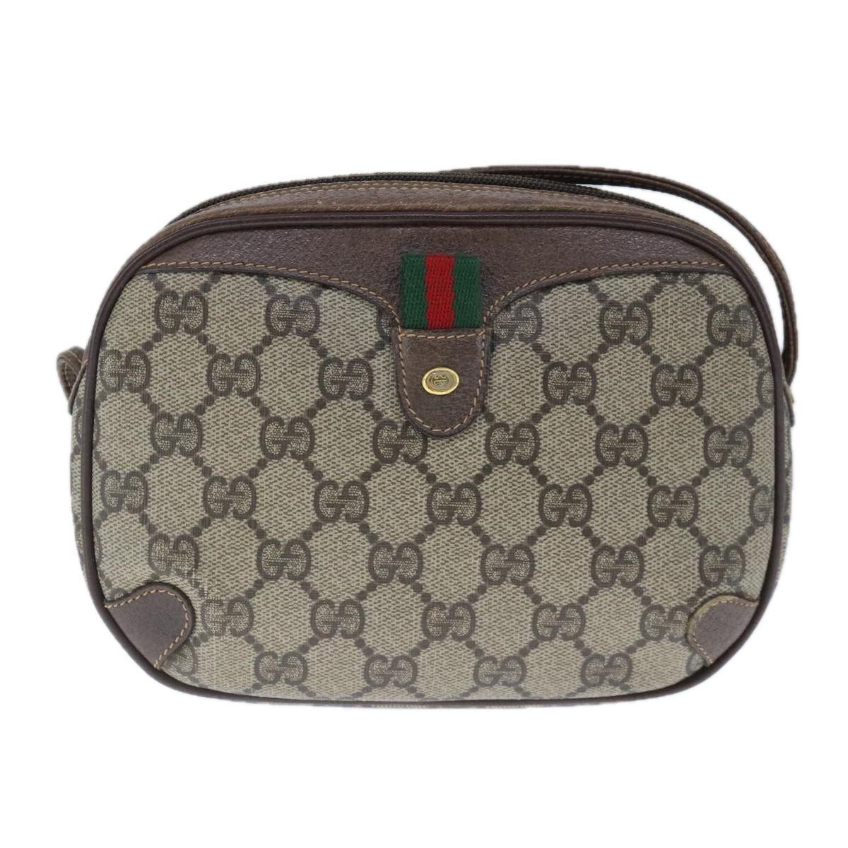 GUCCI GG Supreme Web Sherry Line Shoulder Bag PVC Beige 89 02 066 Auth 103694