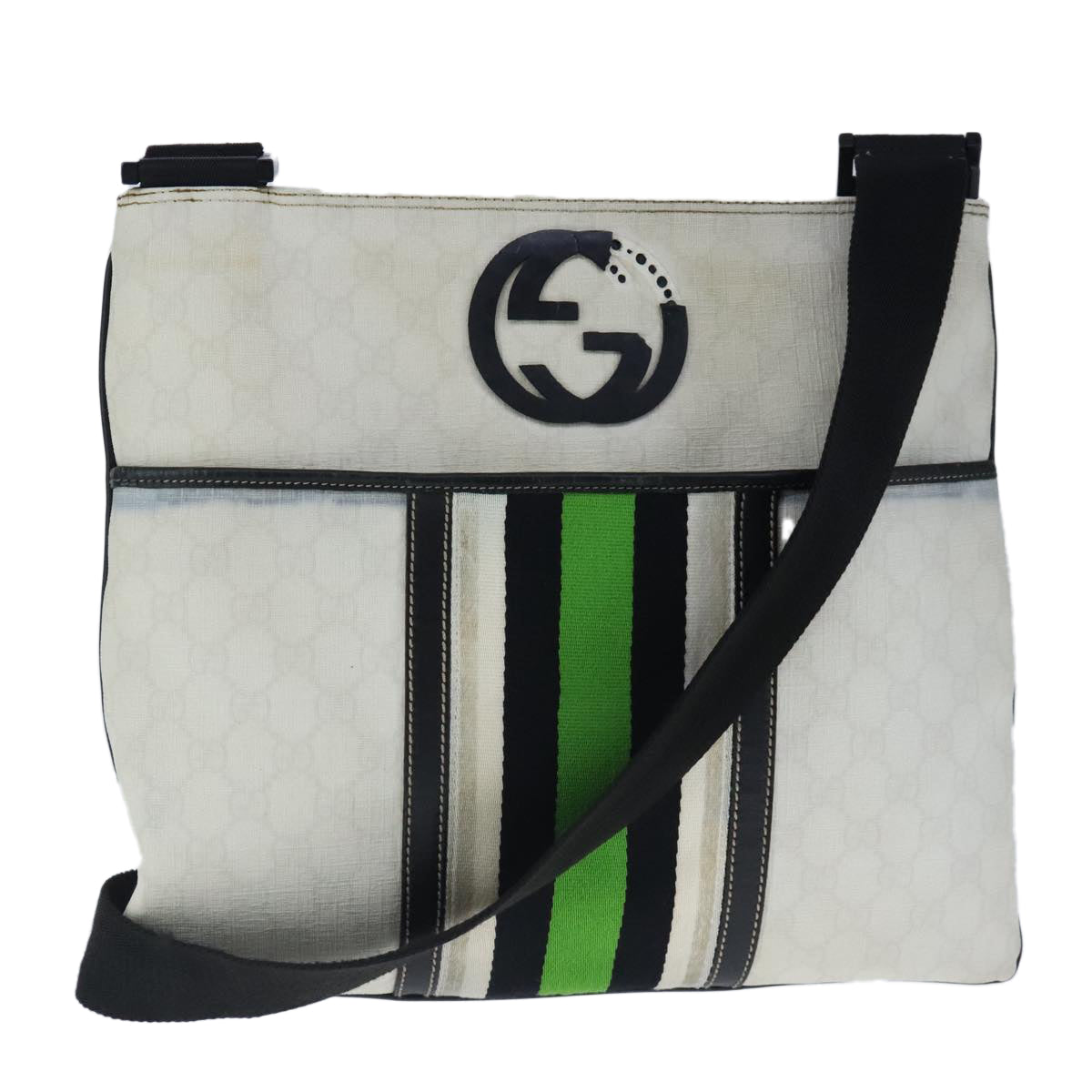 GUCCI GG Supreme Sherry Line Shoulder Bag PVC Green White 181067 Auth 103737