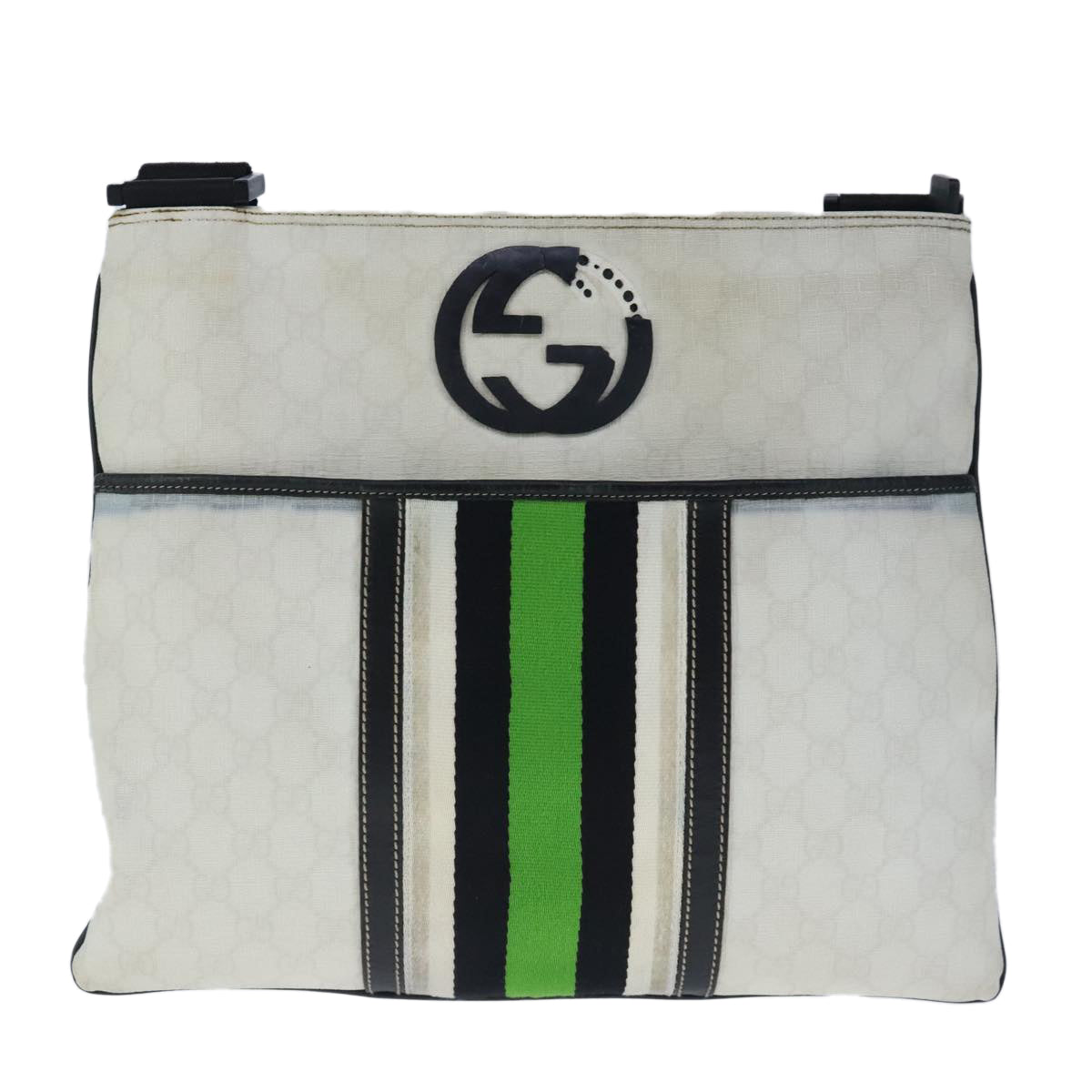 GUCCI GG Supreme Sherry Line Shoulder Bag PVC Green White 181067 Auth 103737