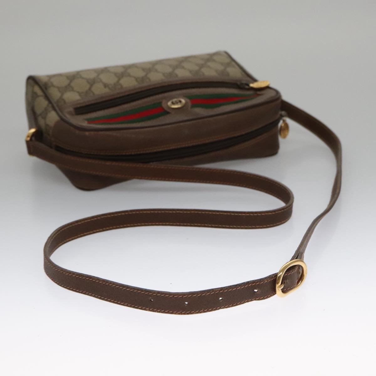 GUCCI GG Supreme Web Sherry Line Shoulder Bag PVC Beige 119 02 087 Auth 103748