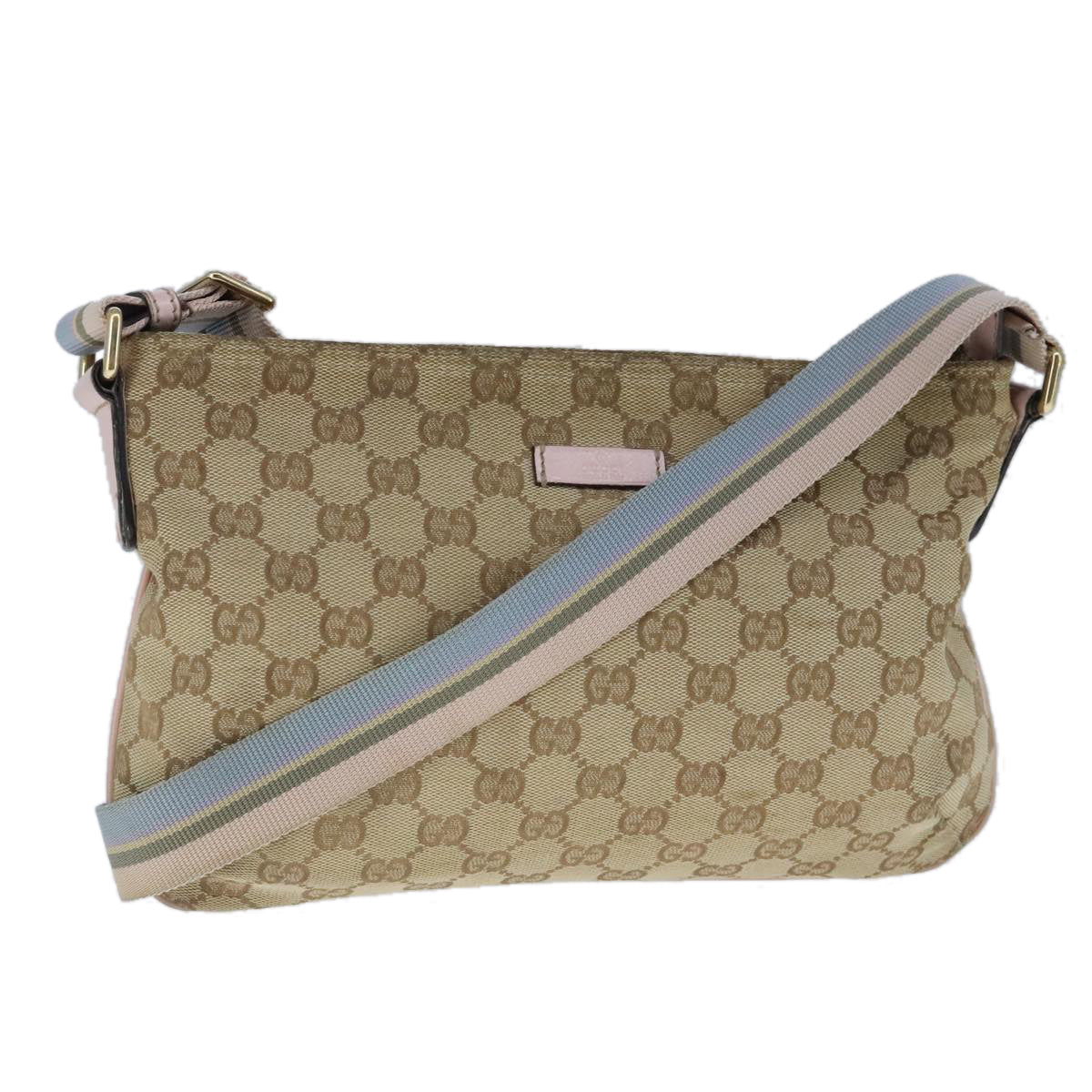 GUCCI GG Canvas Sherry Line Bag Beige Pink Light blue 189749 Auth 103764